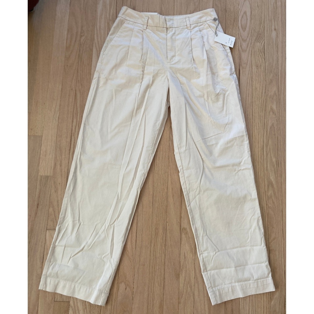 NWT A New Day Womens 4R Cream Beige High Rise Straight Pleated Trousers Normcore